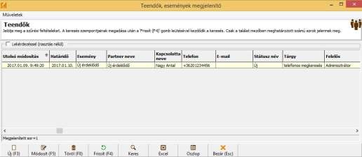 CRM modul -  riasztás ablak