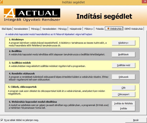 Webáruház beállítási ablak